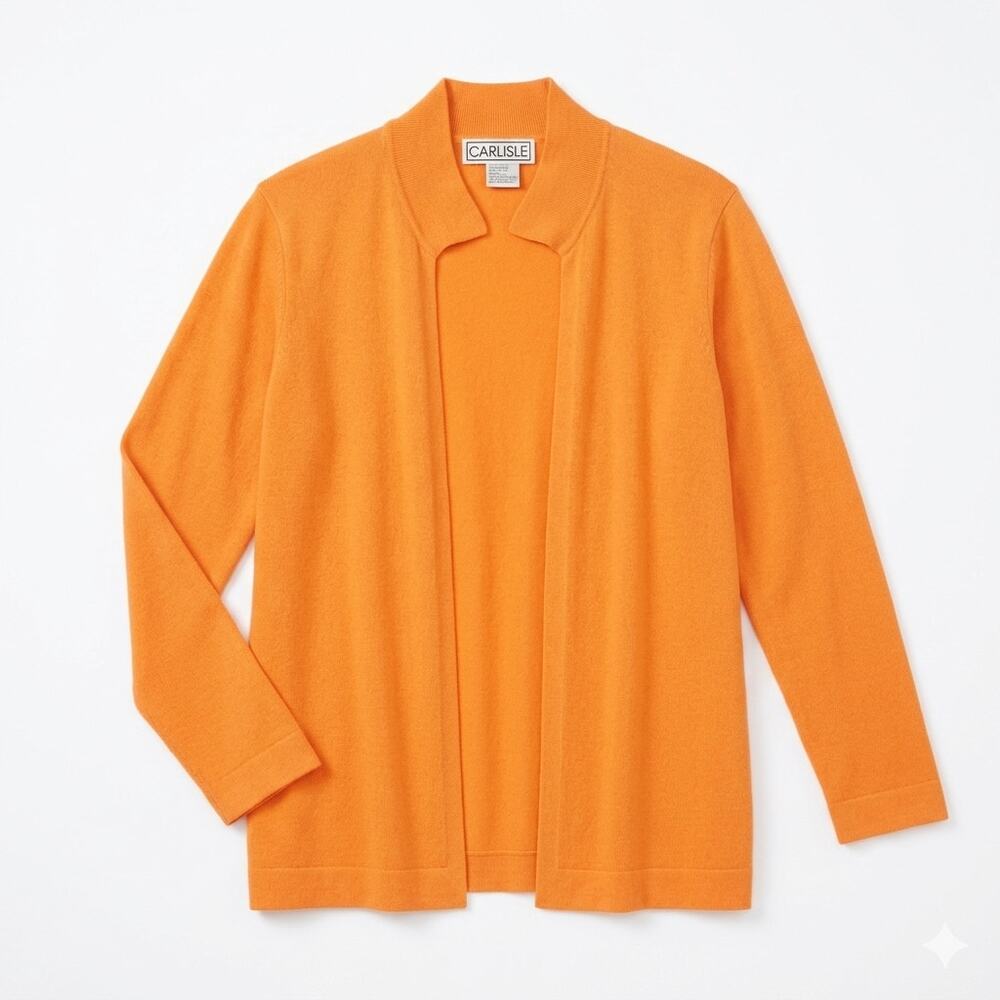 Carlisle Vintage Cashmere Orange Open Front Collared Cardigan M